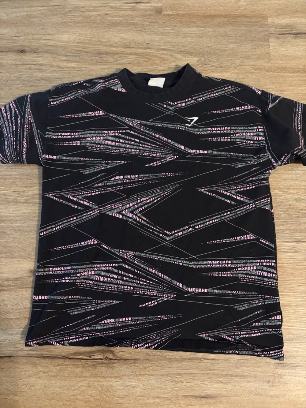 Gymshark Black Short Sleeve Tee with Pink and White Graphic Stripes
